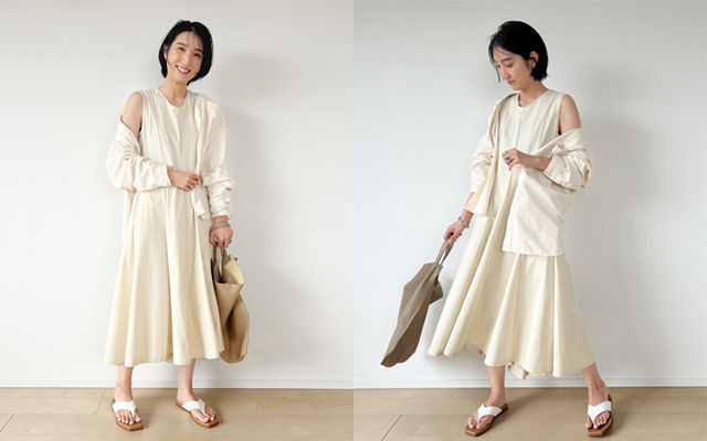 ユニクロ セオリー リネンワンピースにメンズのシャツを合わせ 今っぽく スタイリスト 城長さくら発 Antenna アンテナ