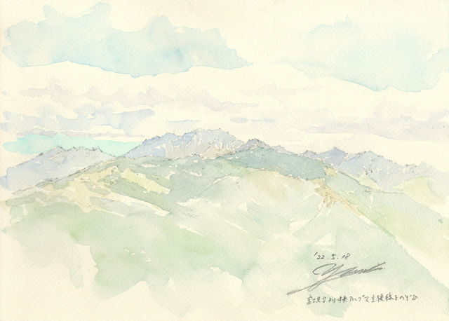 日本画　恵那山　冬 日本画 恵那山 冬