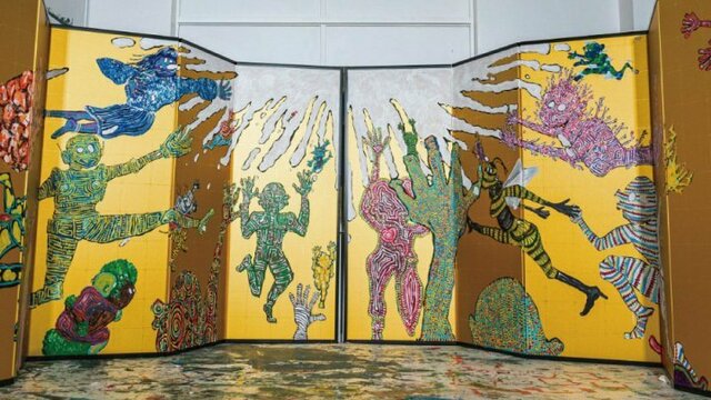 屏風画　絵画　アート 恐ろしくも美しい天才絵師・絵金…高知県香南市赤岡町にて炎に