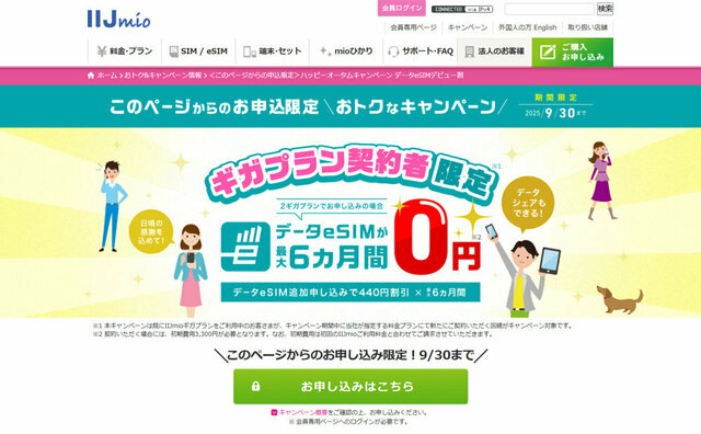 IIJmio「ギガプラン」で最大6カ月間割引＋10GB増量 データeSIMは
