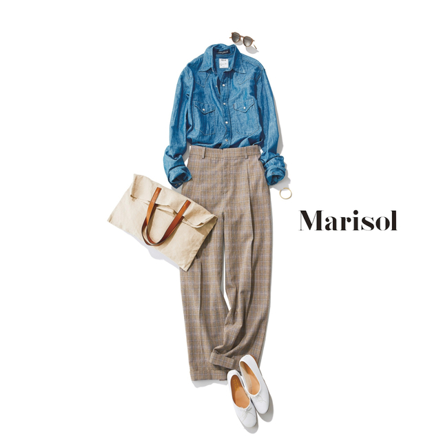 メンズライクなグレンチェックパンツはダンガリーで小粋に崩して 19 4 25コーデ Antenna アンテナ