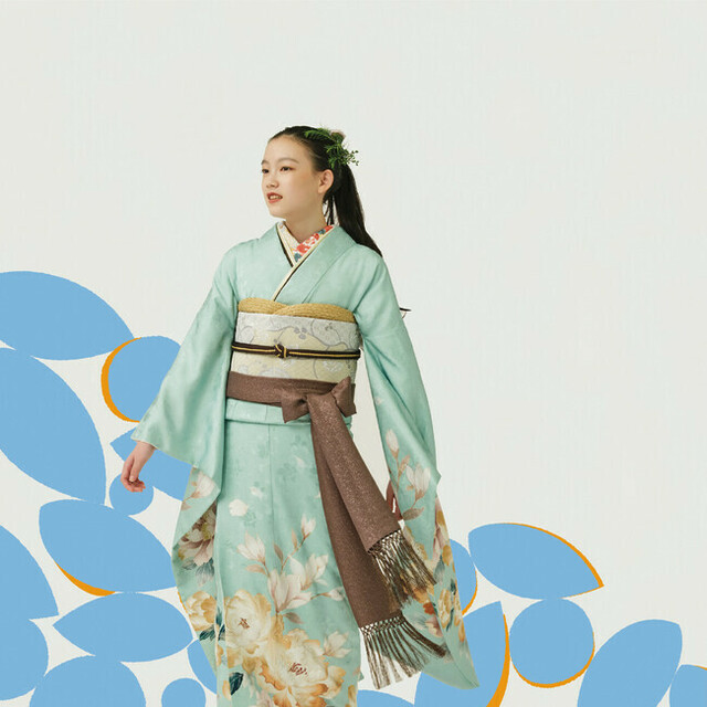 振袖用長襦袢 薄桜色に梅の地紋 花模様の刺繍半衿付き 刺繍 【T