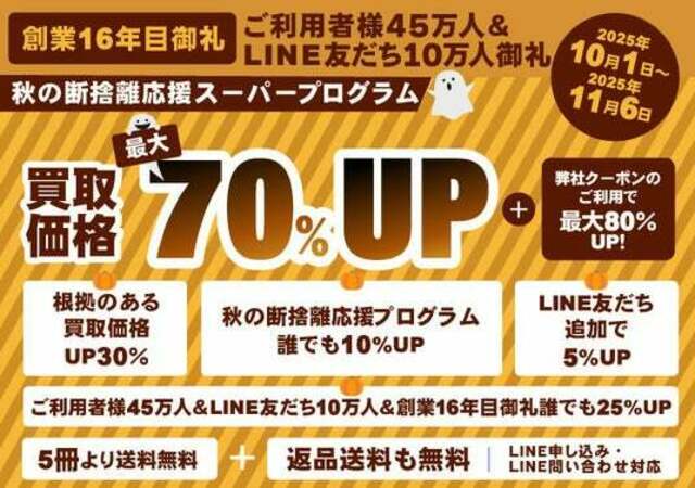 お客様大感謝・大還元！秋の断捨離応援スーパープログラム』開催中