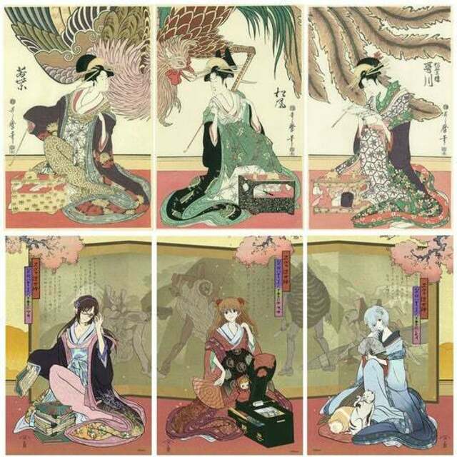 エヴァ浮世絵 箱根八里美人三画揃 レイ アスカ マリ キャラ用